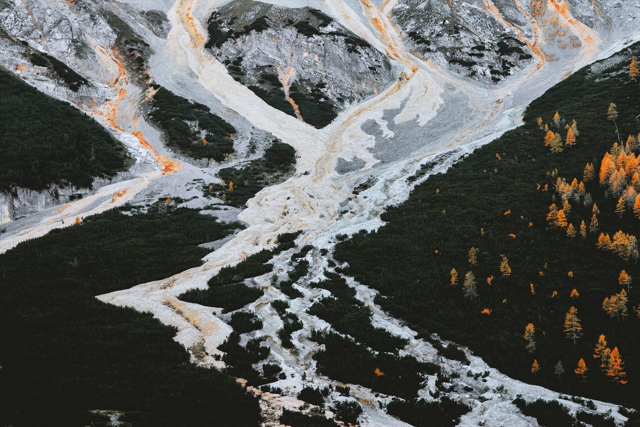 Aerial View of Forest and Lava from Erupted Volcano